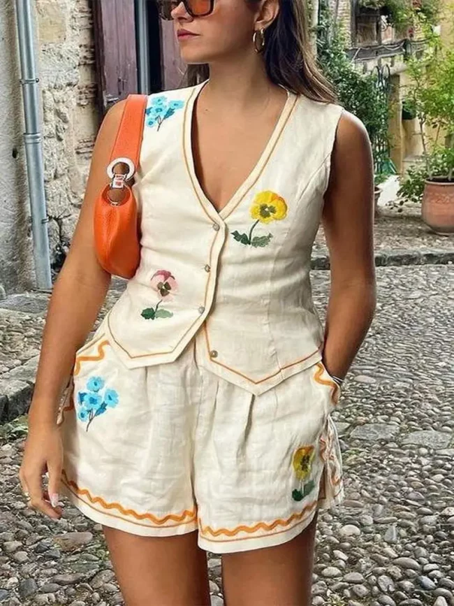 Lightweight Linen Shorts Matching Set - Image 2