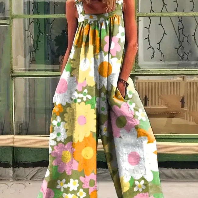 Women'S Casual Small Floral Flower Print Pocket Spring And Summer Jumpsuit Overalls